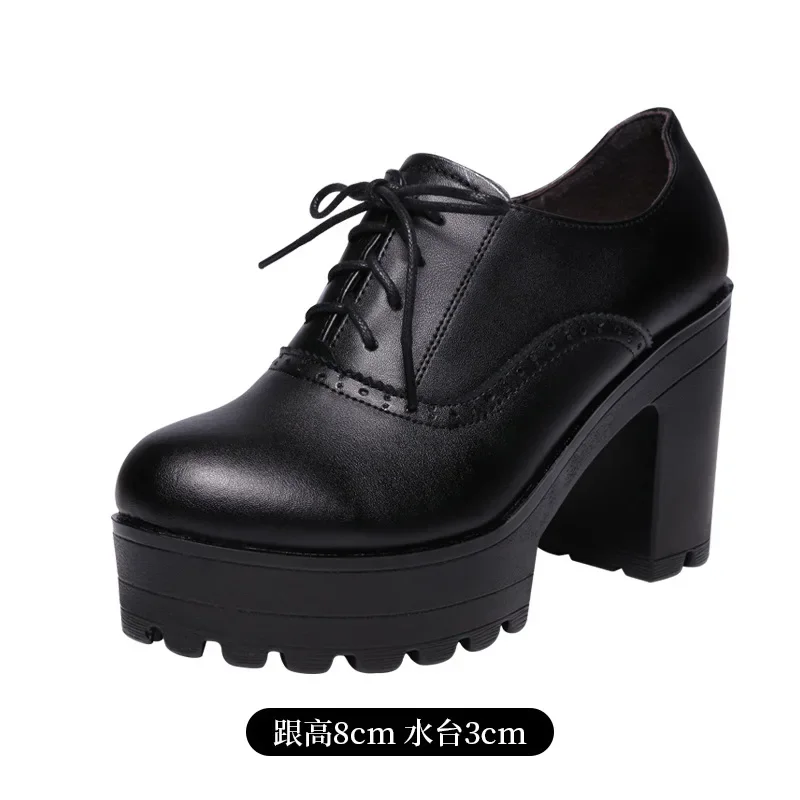 T Platform Walk Show 8 cm Tacchi alti Tacchi spessi Nuovo autunno Velluto Piattaforma impermeabile Scarpe singole da donna Big Size 32-43