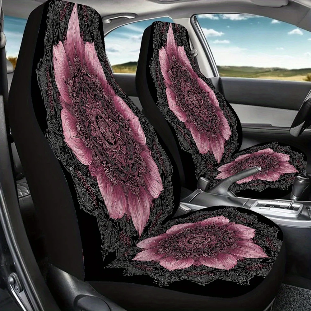2 قطعة ماندالا زهر الفن طباعة مقعد السيارة يغطي للنساء والرجال ، العالمي السيارات الجبهة مقعد حامي للسيارات وسيارات الدفع الرباعي وسيارات السيدان و