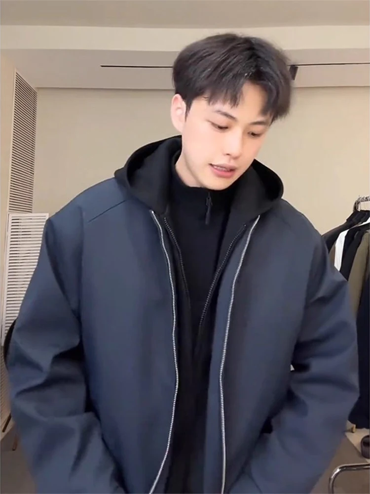 

American Sle Hooded Thiened Winter Jaet Men's Cotton Padded Baseball Coat Warmth Enhanced Faionable Casual Wear