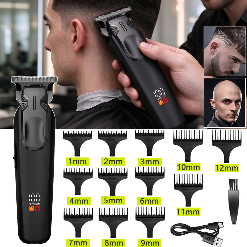 Electric Hair Clipper Professional Cordless Rechargeable Hair Trimmer with LED Power Display for Men Beard Haircut Grooming Kit Home Barber Salon Use Holiday Gift