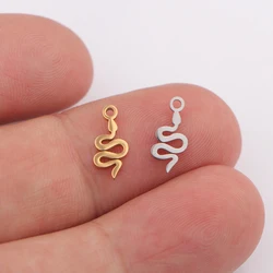 10pcs/lot 5x11mm Mirror Polished Stainless Steel Snake Charms Mini Animale Pendant Jewelry Accessories For DIY Jewelry Making