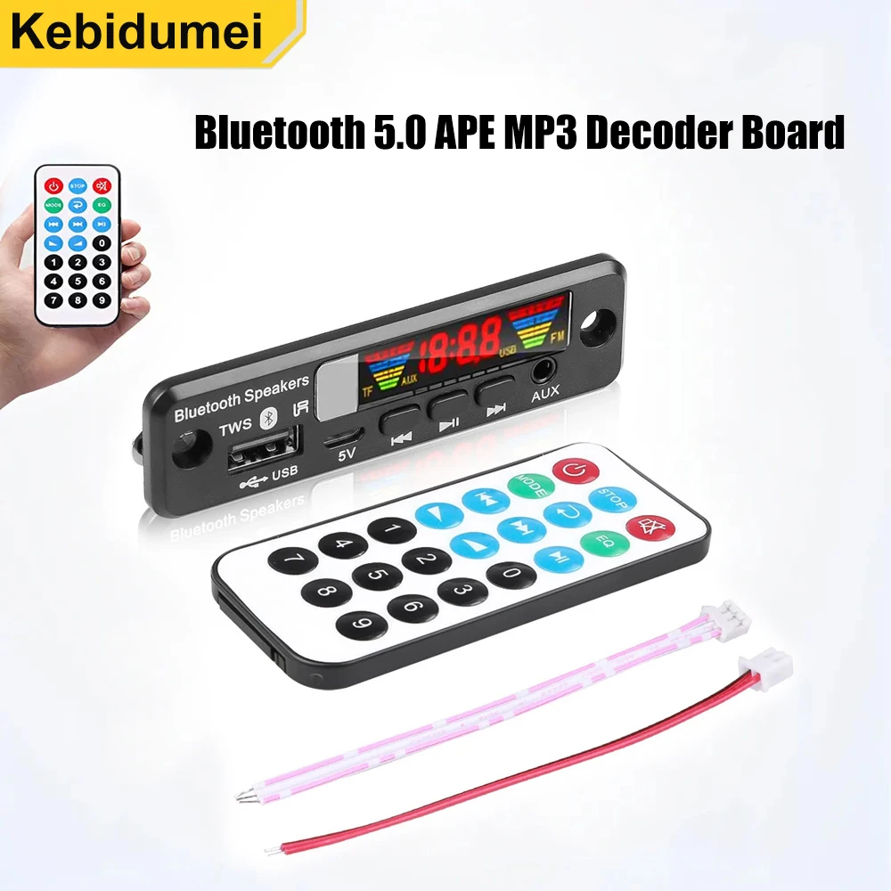 

Плата декодера MP3 с Bluetooth 5.0, 5В DC, с функцией громкой связи, беспроводным FM-радио, USB, AUX, TF для автомобильных колонок