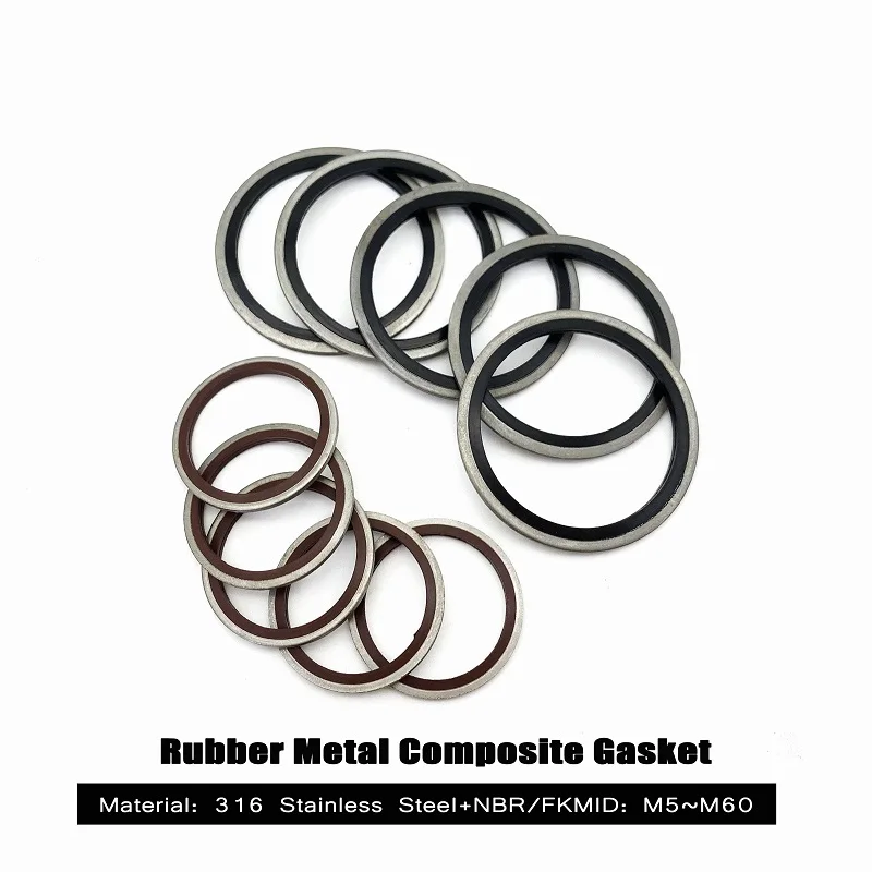 

M5mm ~ M60mm Нержавеющая сталь Черный NBR/Красный FKM Двухслойная композитная прокладка Промышленная прочность Комбинированная уплотнительная прокладка