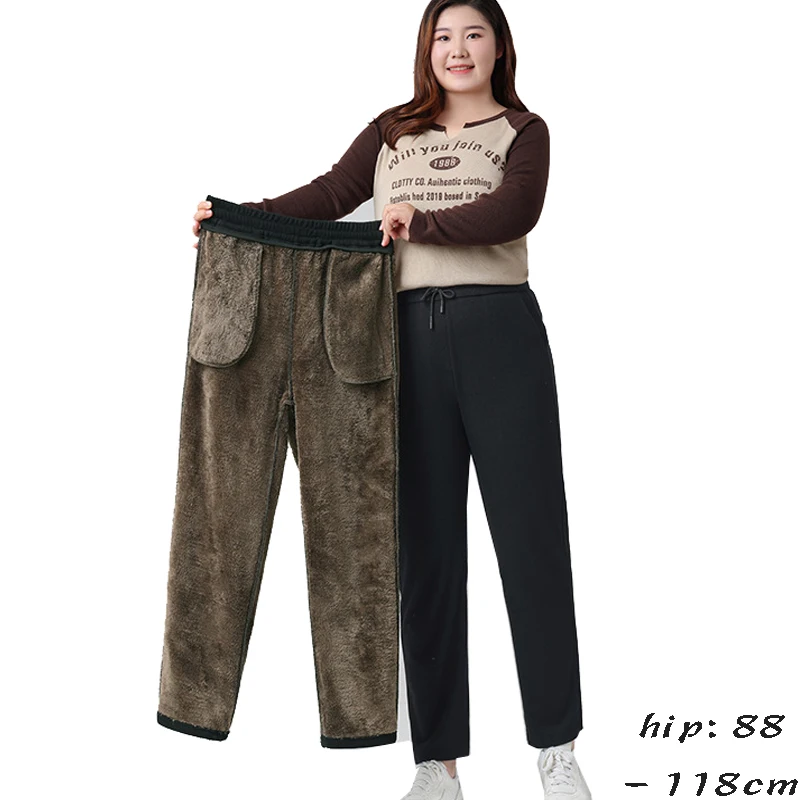 Pantalón cálido de invierno de alta calidad para mujer forro de terciopelo de gran tamaño cintura elástica nuevos pantalones de felpa delgados 2023 - negro