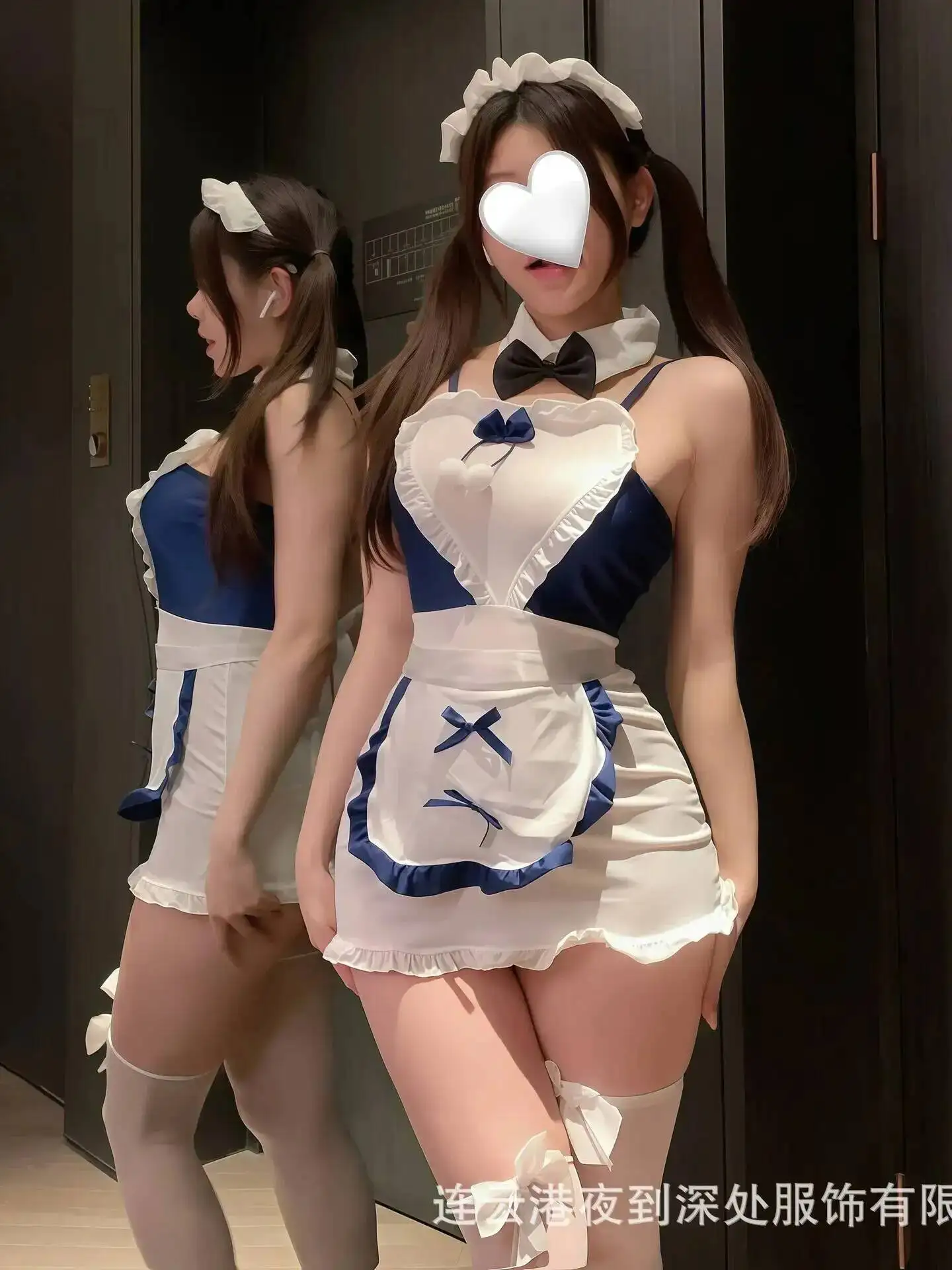 섹시한 순수한 욕망 달콤한 JK 메이드 롤플레이 코스튬 여성용 러플 드레스 리본 앞치마 드레스 백리스 슬리브리스 드레스 매력 A5PF