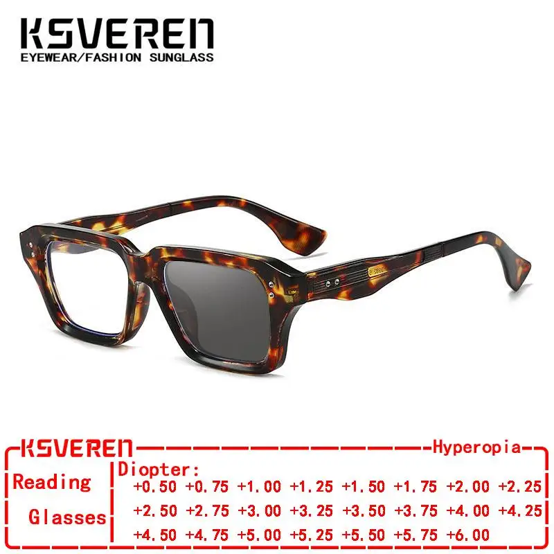 

KSVEREN Men Square Photochromic Reading Glasses Outdoor Discolored Presbyopic Eyewear Prescription Glasses Optical Glasses