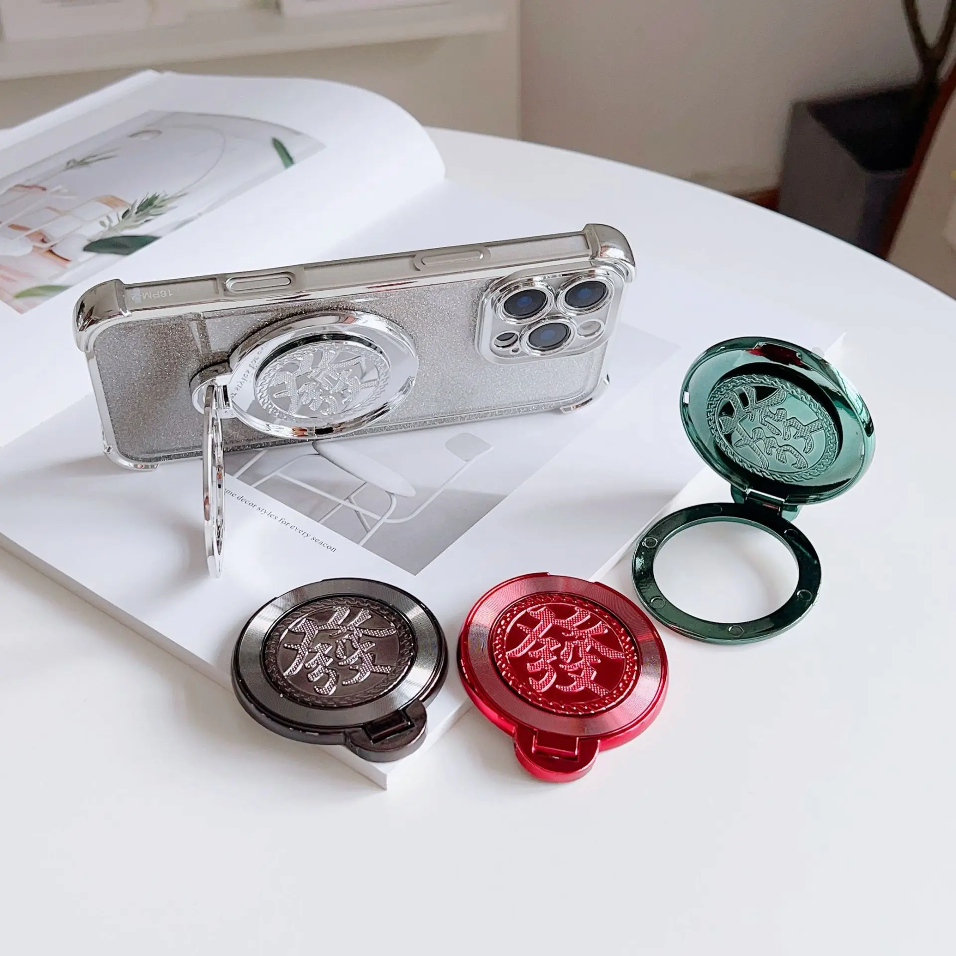 Lucky Chinese Fa Phone Grip Tok Holder Folding Phone Stand Finger Bracket Socket Portable Universal Cell Phone Case Accessories