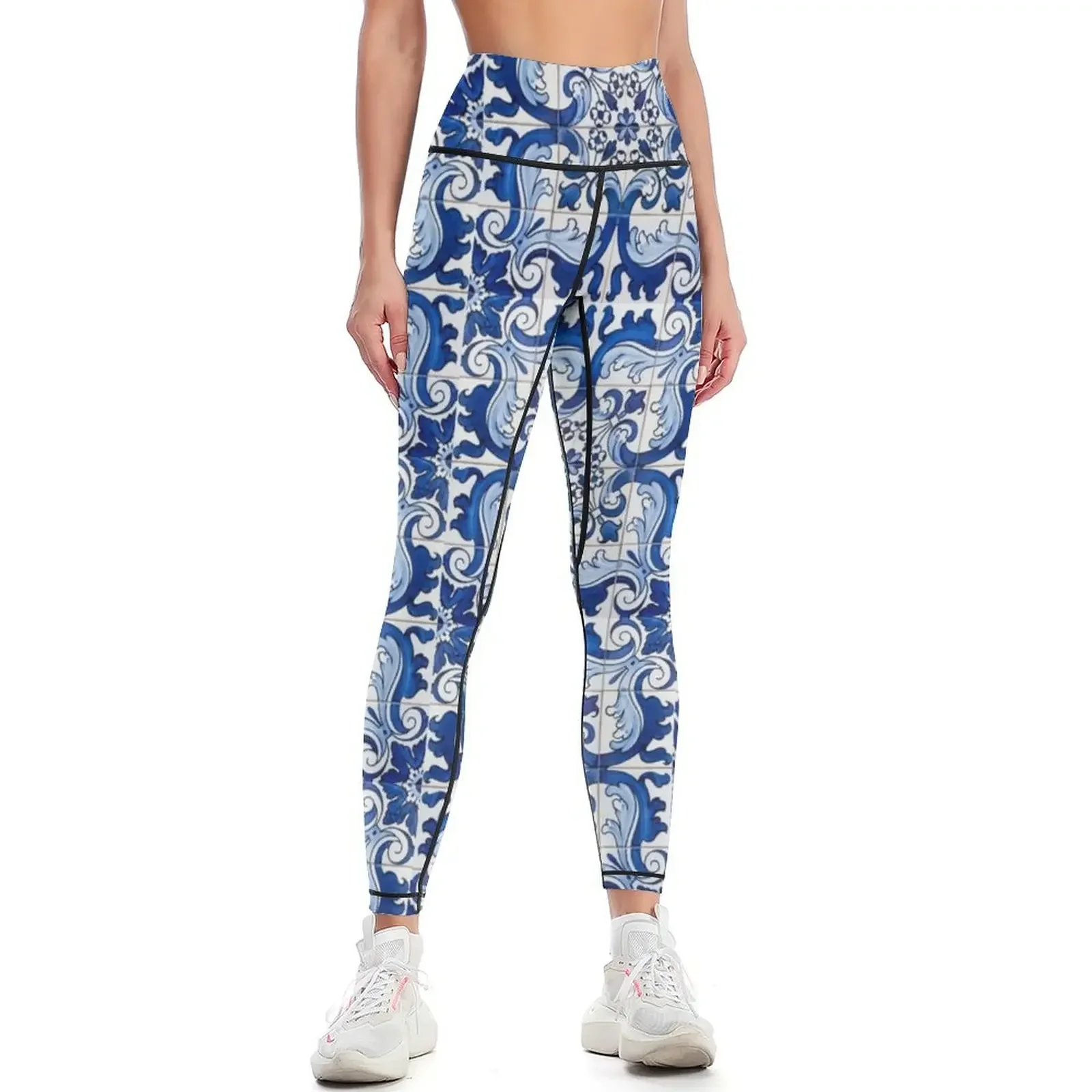

Antique Classic Lisbon Blue Azulejo Tile Floral Pattern Leggings gym womans sports tennis for sports woman gym Womens Leggings