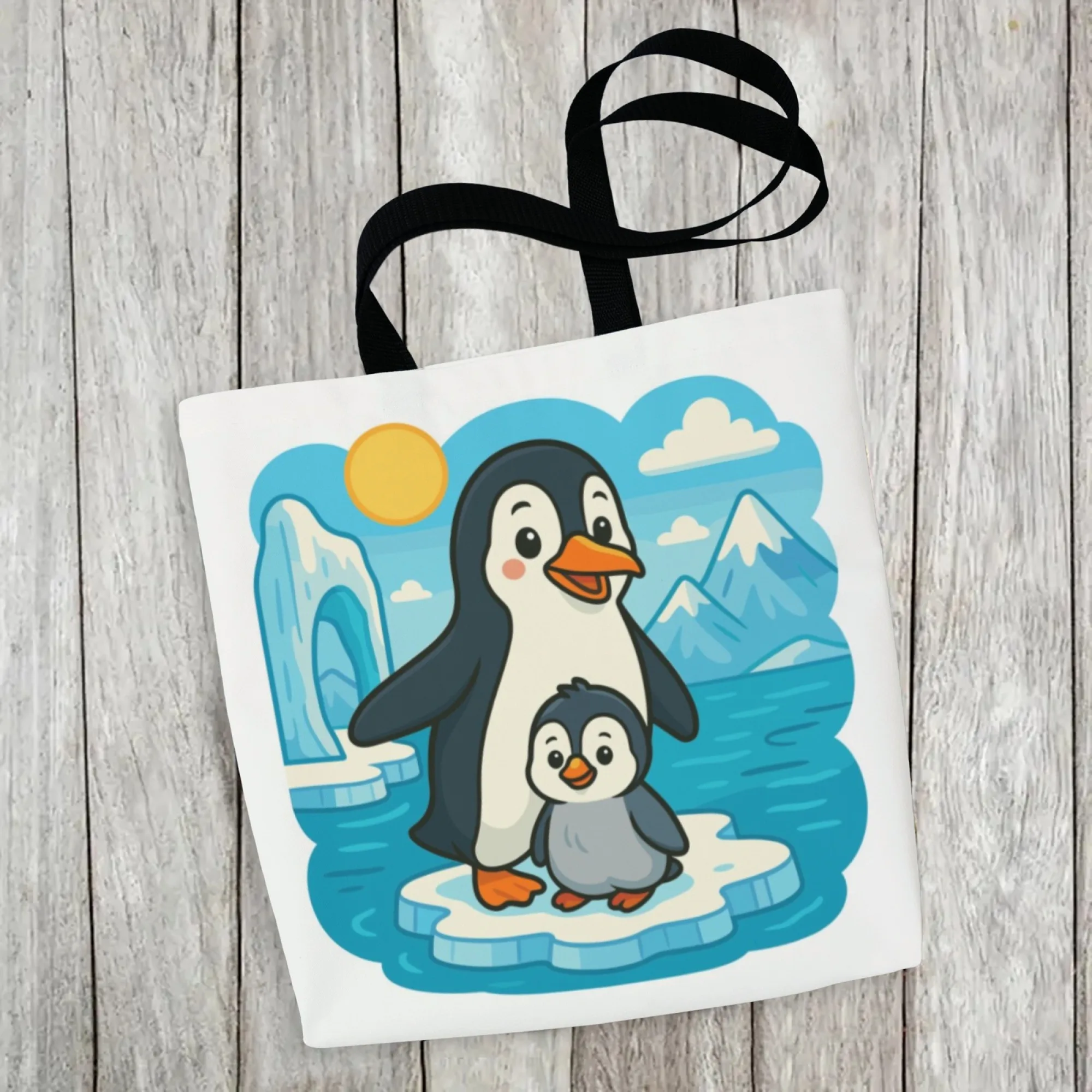 韓国風 カワイイ 居心地の良い 暖かい ペンギンファミリー トレンド キャンバストートバッグ ファッション 再利用可能なハンドバッグ キュートな毎日の通勤やスイートなシーンに