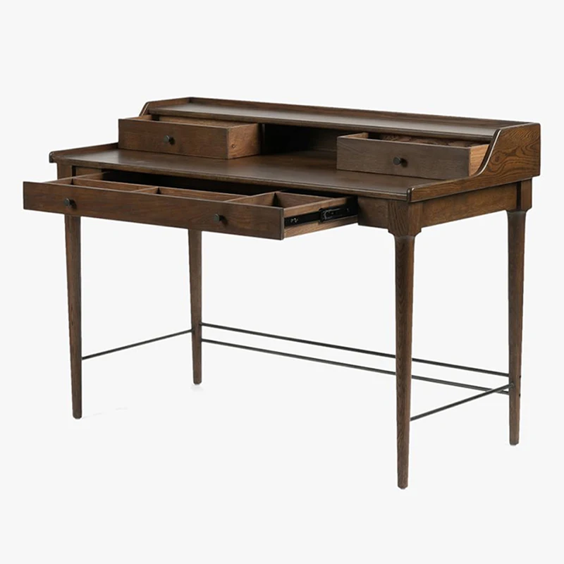 

American country solid wood dresser computer desk makeup table integrated Nordic French multi-functional log storage table