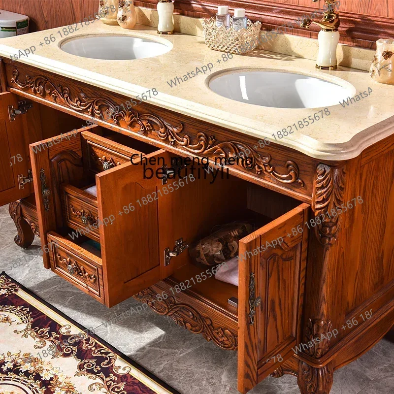 X Combinazione di mobili da bagno europei, lavabo dal pavimento al soffitto, lavabo da bagno americano, rovere rossoHY