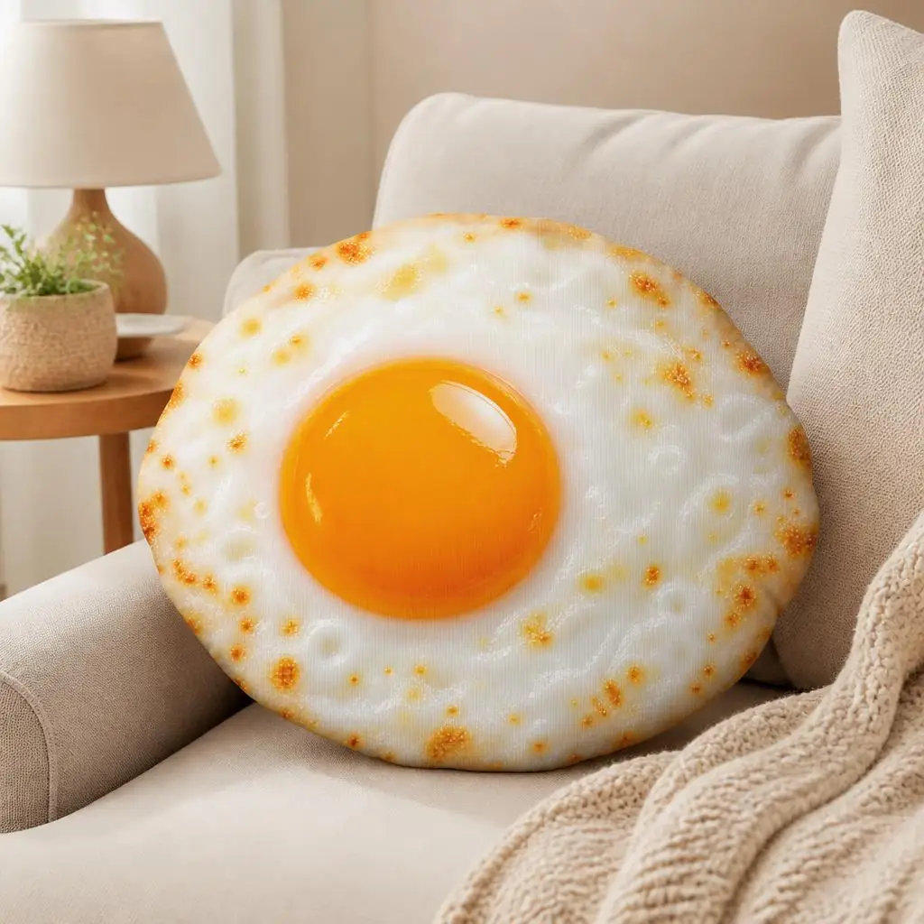 Sunny Side Up Fried Egg Plush Pillow Breakfast Brunch Food Cushion Stuffed Throw Pillow for Kitchen Sofa Home Decor Gift