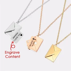 Customized Personality Stainless Steel Pendant Necklace Envelope Engraved Letter Valentine's Day Gifts for Women Girl Girlfriend