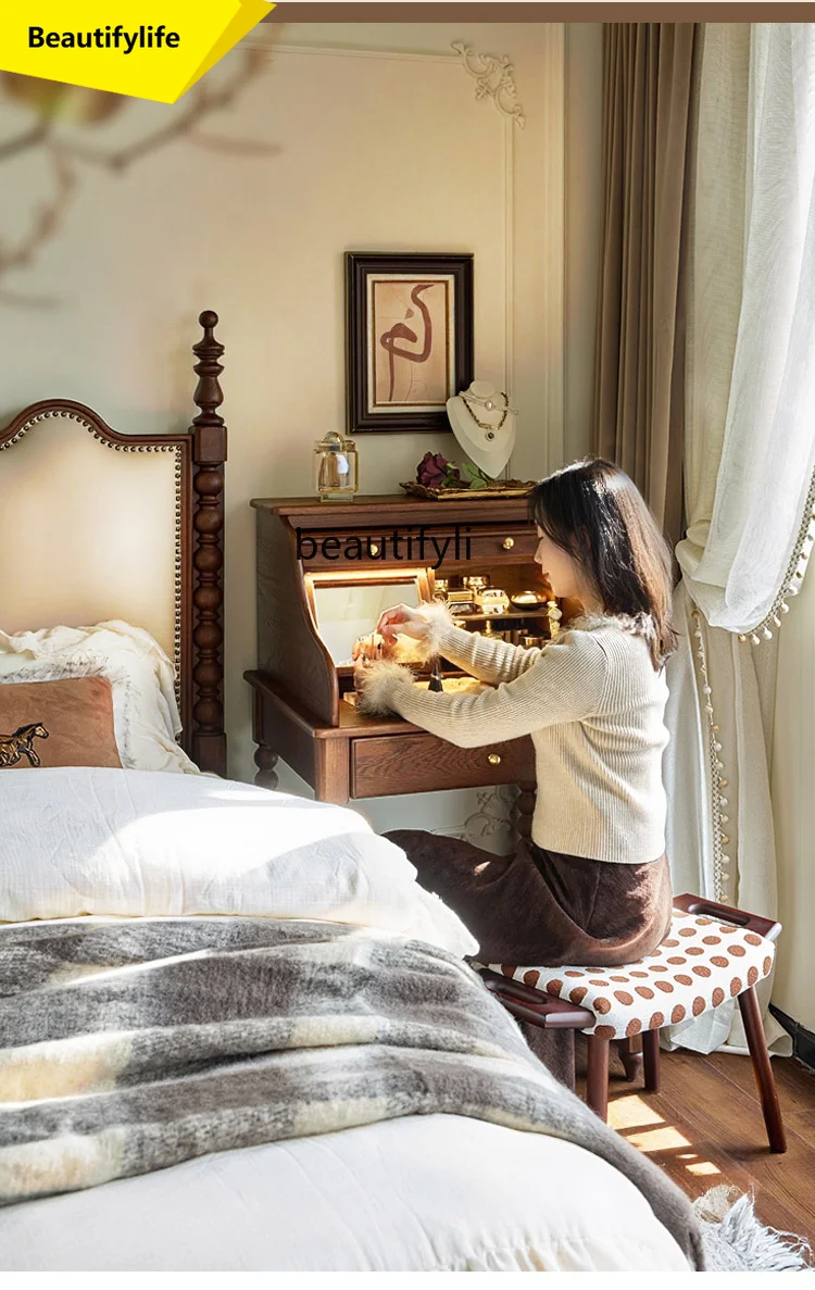 

A57 French Retro Dressing Table and Bedside Cabinet Integrated Small Makeup Table Bedroom Vintage Bedside Cabinet