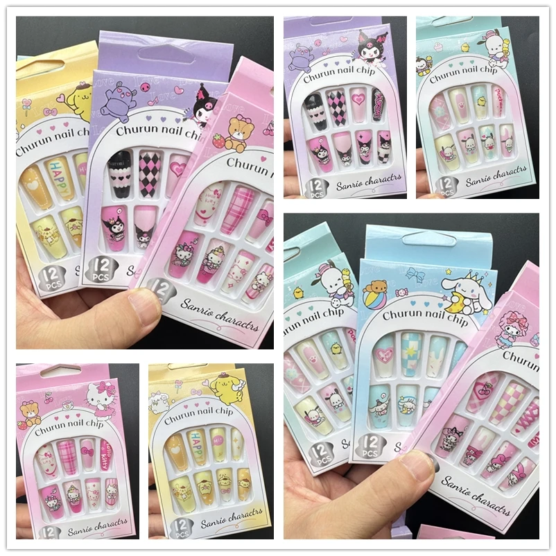 6Box/Set Cute Sanrio Series Nail Tip Kawaii Hellokitty Fake Nails,Full Cover Removable Handmade Wear Nail Exquisite Accessories