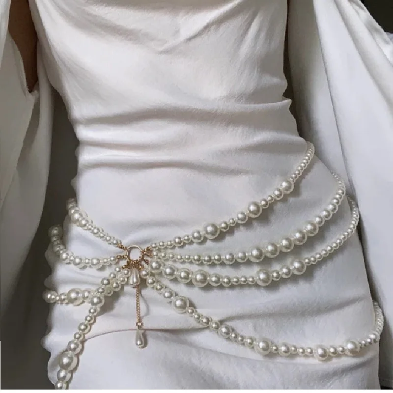 

CHICATWILL Handmake Ins Sexy Ladies Beading Waist Chains Pearls Belt Hotsweet European American Party Club Female