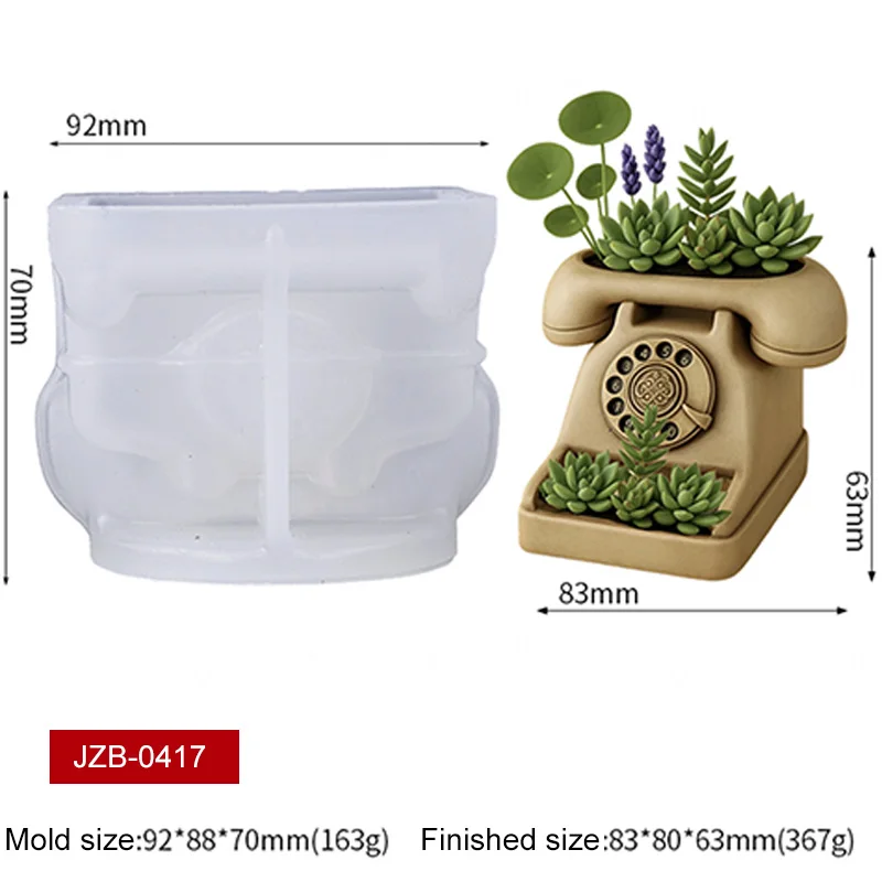 3D Vintage Rotary Telephone Succulent Pot Silicone Mold DIY Flower Pot Cement Clay Scented Candle Craft Mold Home Decor view 3