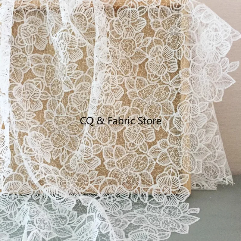 

New Fish Silk Embroidery Flower Lace Fabric European and American Wedding Dress Headwear DIY Accessories Designer Fabric