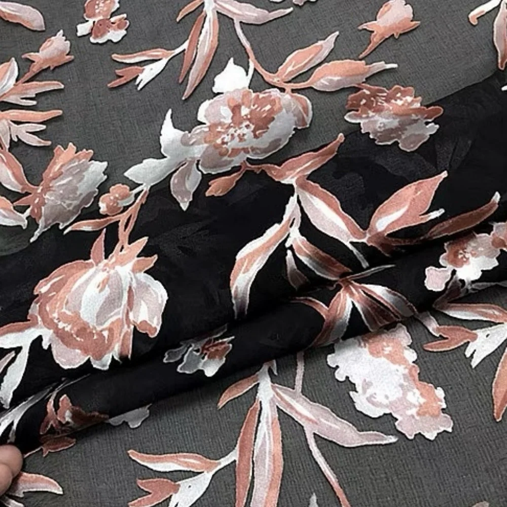 

Breathable Prefect Design High Quality Floral Printed Nice Charming Soft Silk Burn Out Fabric for Girl Shirt Clothes