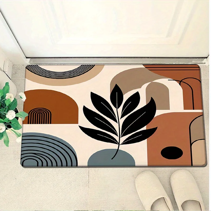

1 шт. современный геометрический коврик с узором в виде листьев, изготовлен из полиэфирной ткани, можно стирать в машине, подходит для прихожих и фойе.