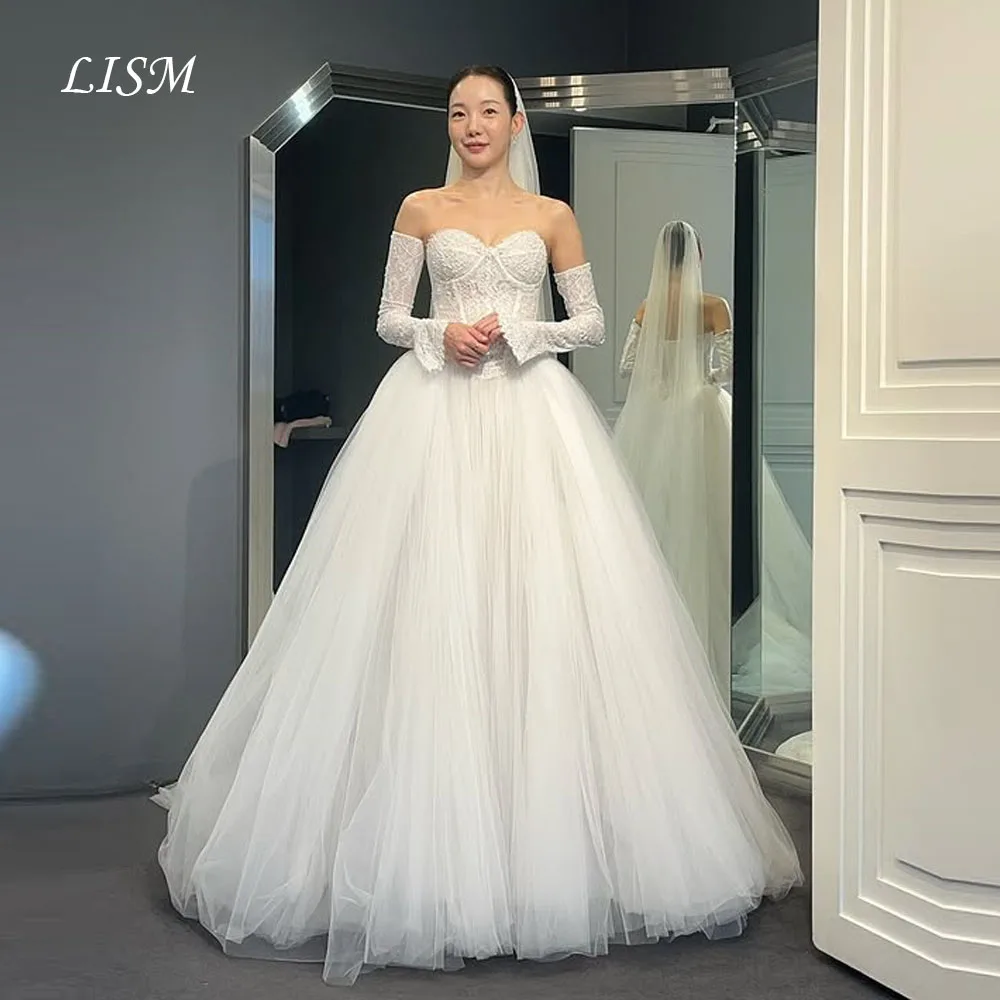 

LISM Sweetheart A-Line Korea Wedding Dresses With Sleeves Silk Tulle Photo Shoot Elegant Bridal Gowns 웨딩드레스 For Bride