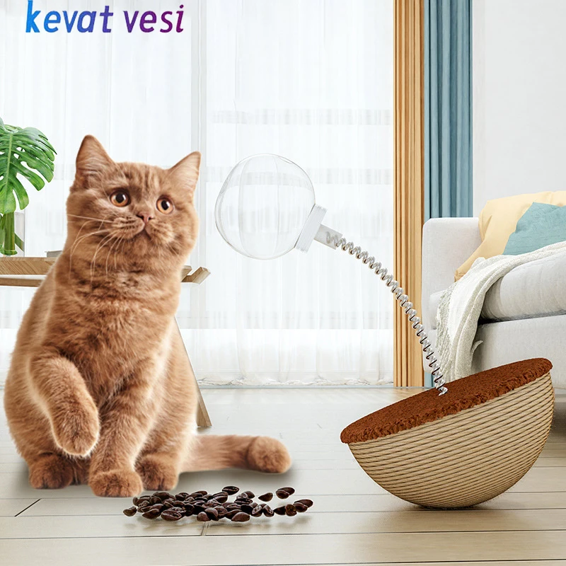 

Cat Leaking Food Ball Toy Sisal Wear-resistant Cat Scratcher Funny Tumbler Kitten Slow Food Playing Interactive Toy Pet Supplies