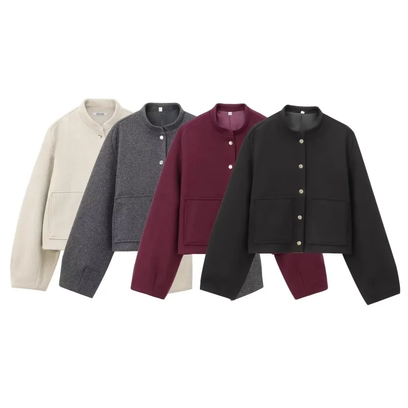 

ZEMOREXMZ Short bomber jacket with patch pockets 2025 - New Product - 3D Cut and Loose Fit Long Sleeve Short Coat for Wome