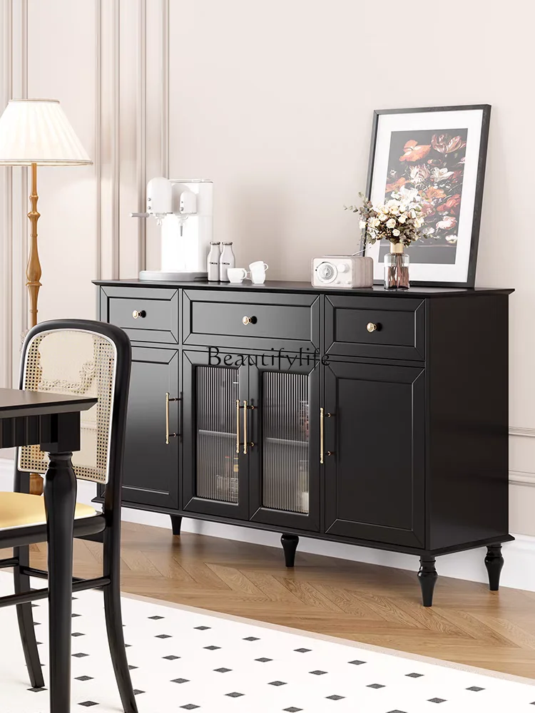 

American Retro Solid Wood Sideboard Restaurant Modern Minimalist Storage Side Cabinet Black Mid-Ancient Multi-Functional