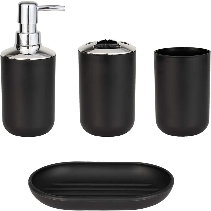 4pcs Luxury Bathroom Accessories Plastic Toothbrush Holder Cup Soap Dispenser Dish Toilet Holder Pump Bottle Cup Bathroom Set