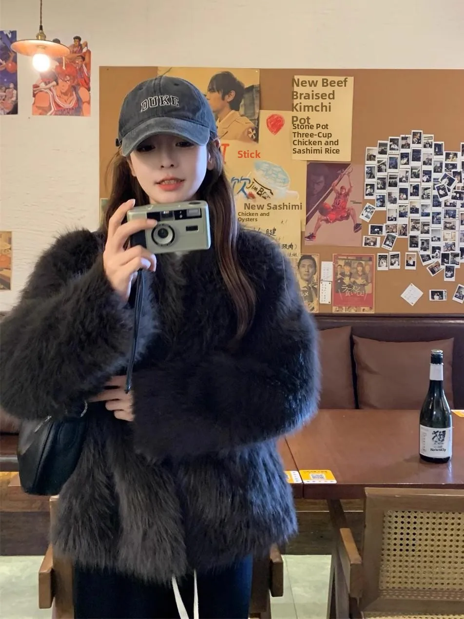 Cappotto in pelliccia sintetica ecologico da donna invernale Faion -Mimiing Hair Inteated Top in similpelle Marrone e sensazione premium