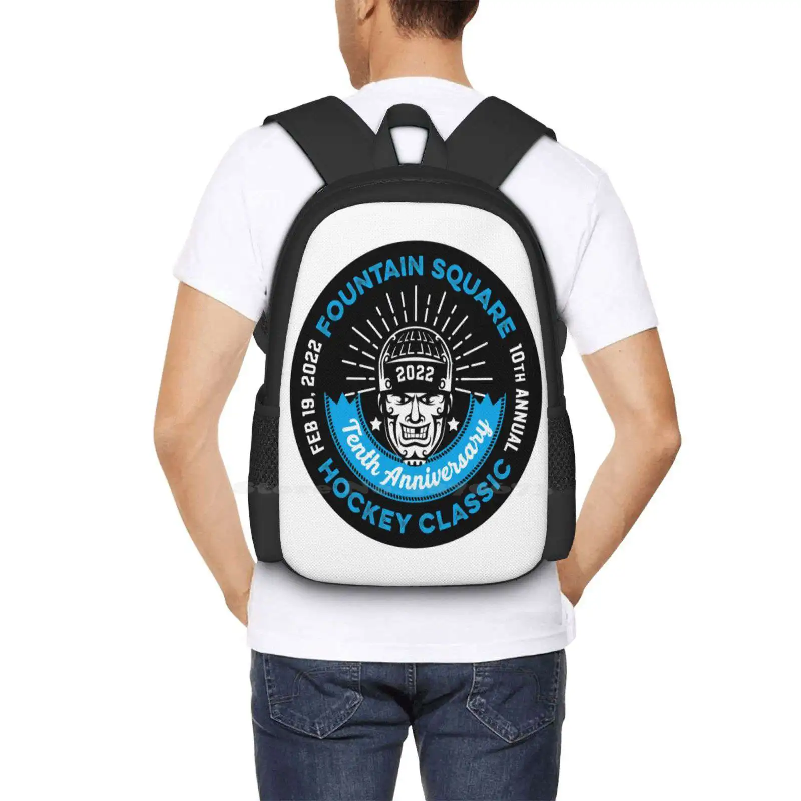 Fountain Square Hockey Classic Alternative Design Teen College Student Backpack Pattern Design Bags Hockey Ice Skate Cincinnati