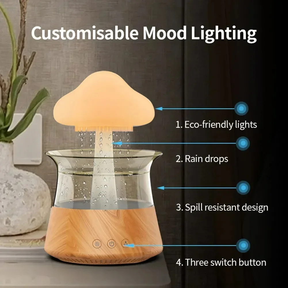 300ml Mushroom Rain Air Humidifier Rain Cloud Design Colorful Night Light  Diffuser USB Air Diffuser Mist Maker Machine