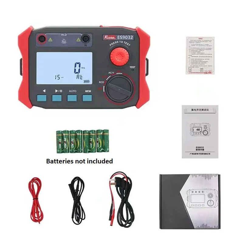 ES9032 Leakage Switch Tester Residual Current Operated Protector Device 15 to 500mA Ten Gears DC 1000V Action Time Range 999ms