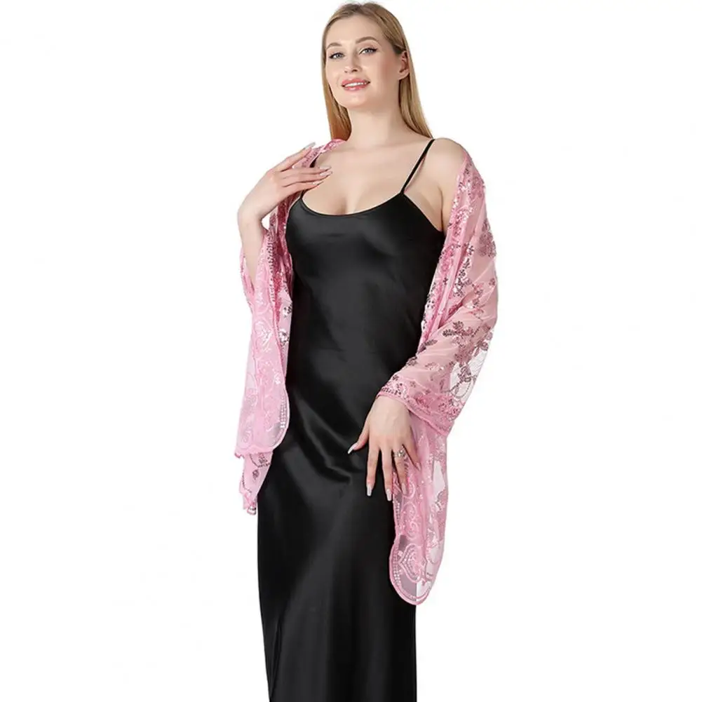

Женская шифоновая шаль, элегантная шаль с блестками и цветком для пышных фигурок, легкая накидка для ношения, универсальный аксессуар большого размера