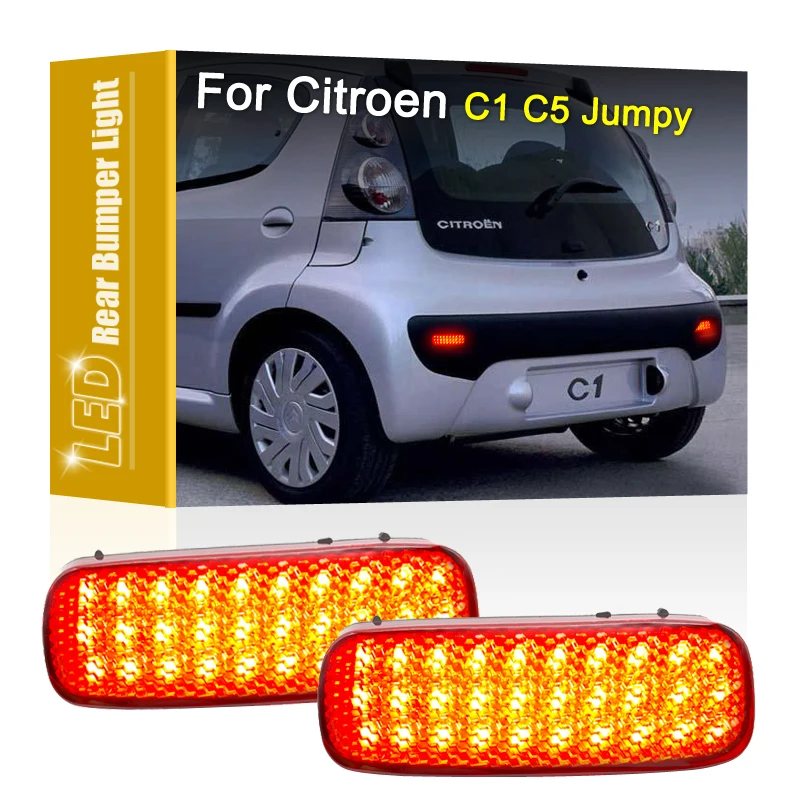 2Pcs LED Taillight Rear Bumper Lamp Assembly Red Running Brake Light For Citroen C1 2005-2014 C5 2004-2008 Jumpy 2007-up