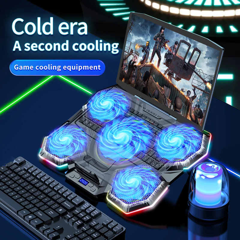 Game Style RGB Laptop Cooling Pad With 5 Fans For 17 Inch Tablet PC Notebook Cooler Stand Gaming Cooling Fan Pad Accessories