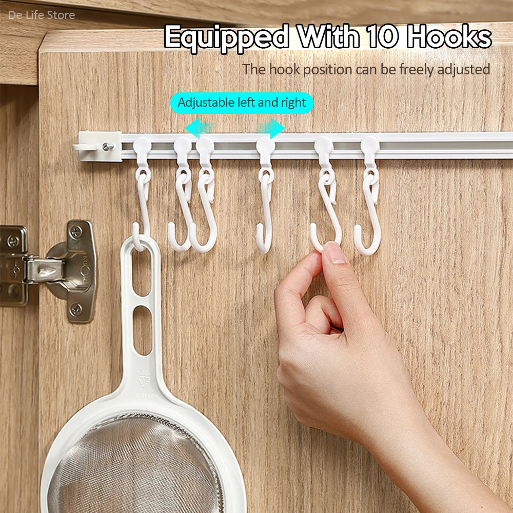 Kitchen Sink Hanger Cabinet Door Sliding Hook Self-adhesive Towel Holder Under Sink Organizer Bathroom Hook