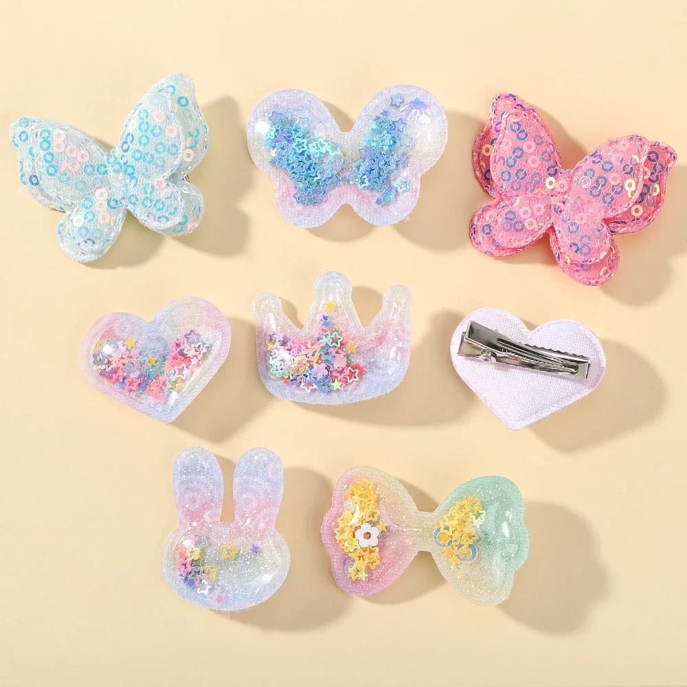 3/6pcs Fashion Sequin BB Hair Clips Color Transparent Flowing Sand Bangs Hair Gripes Girl Cute Cartoon Kids Headwear Accessory