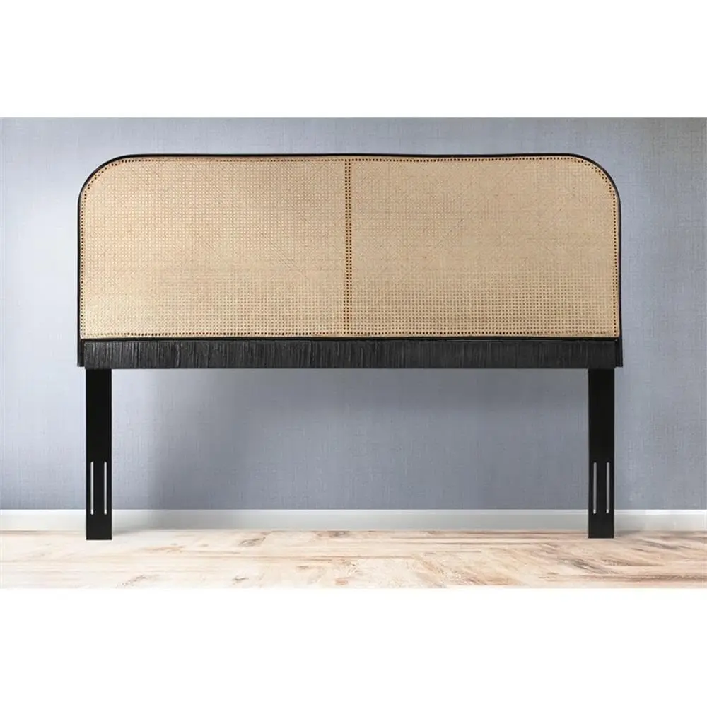 Cane & Teak Rattan Headboard, Natural Solid Wood Frame, Wall-Mountable, Adjustable Bed Compatible, Modern Bedroom, Customized