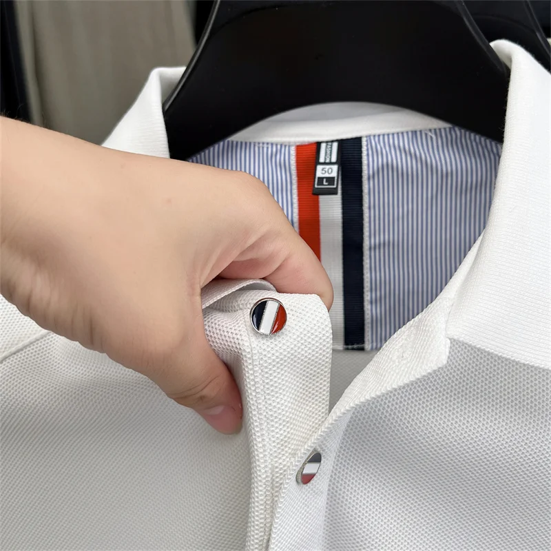 Designer-Stil Herren Langarm-Poloshirt mit Knopfleiste und Revers, Exquisites Muster-Stickerei, Herbst Neue Business-Casual Herrenbekleidung – Detail 7