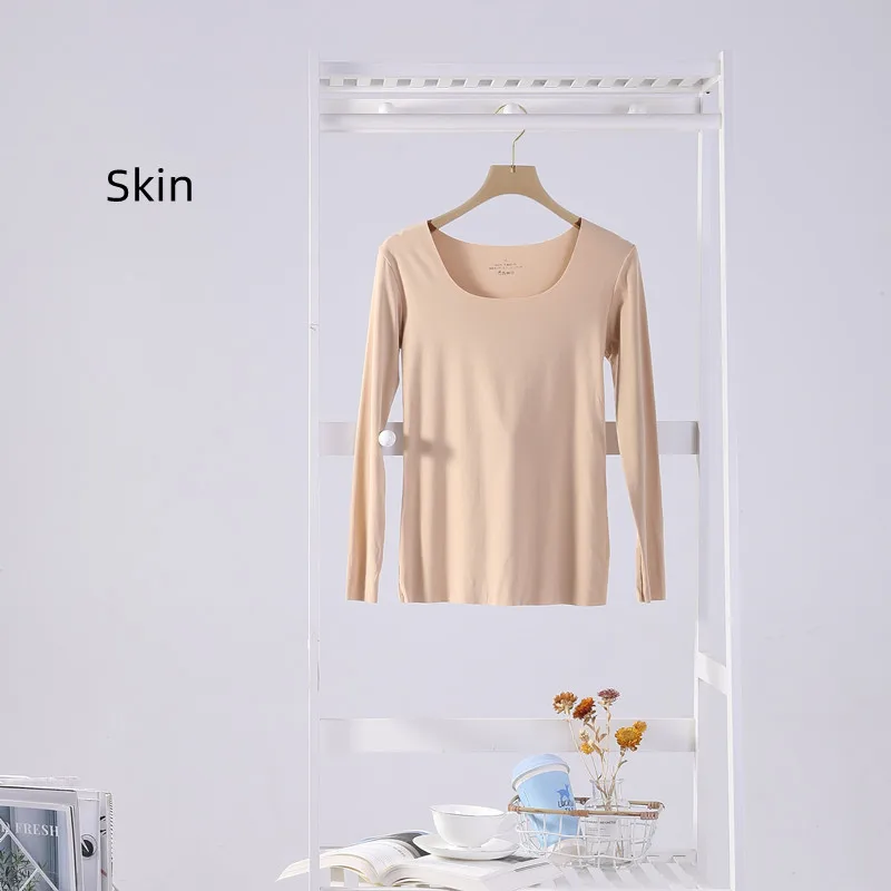 Solid Basic Long Sleeve Womens Sexy Sleep Ice Silk Nightdress Slim Seamless T Shirt Ladies Comfortable Tee Shirt and Pants SET