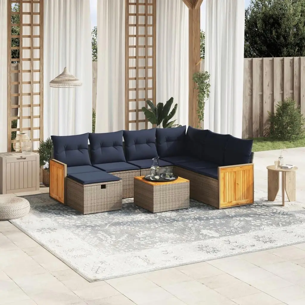 

8 Piece Outdoor Patio Sectional Sofa Set with Cushions Gray Poly Rattan Wicker Furniture
