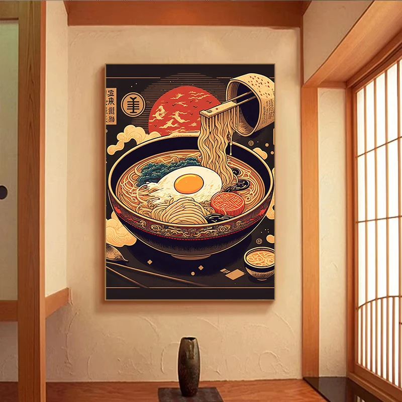 الرجعية اليابانية المطبخ الغذاء مضحك رامين السوشي الساشيمي التوضيح المشارك حائط لوح رسم الفن صور ديكور متجر المنزل