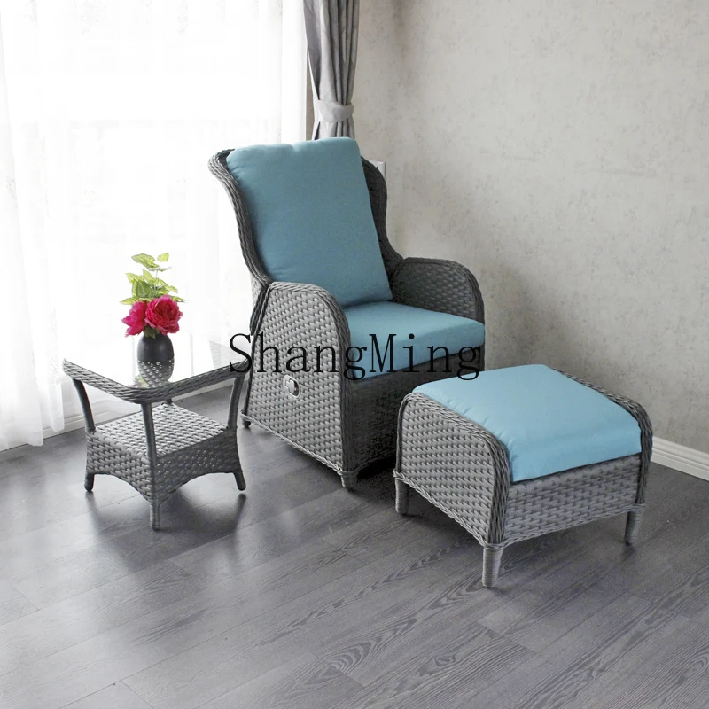 CL Sofá reclinable para exteriores, juego de tres piezas, mesa de centro pequeña, reposapiés, combinación de silla para la siesta en el sol