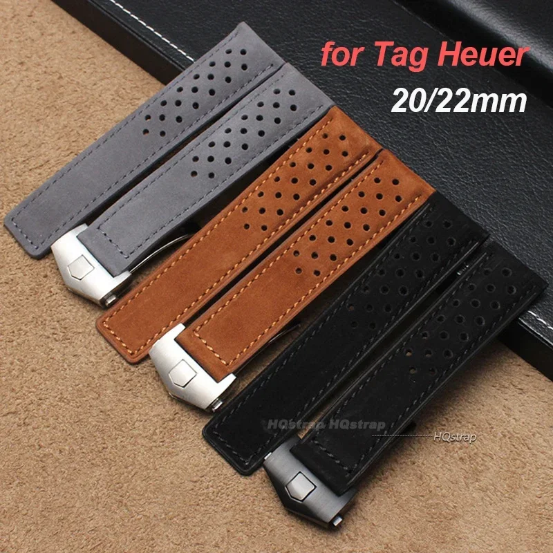 태그 호이어 카레라 모나코 시리즈용 정품 가죽 교체 스트랩, 프로스트 소가죽 팔찌, 범용 통기성 벨트, 20mm, 22mm
