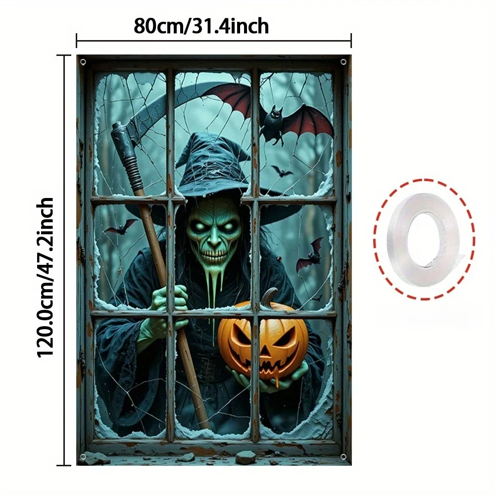 Halloween Hexen-Fenstervorhang Banner Horror-Thema Geisterhaus Bar Party Deko Fotokulisse Feiertags-Horror-Requisite – Detail 5