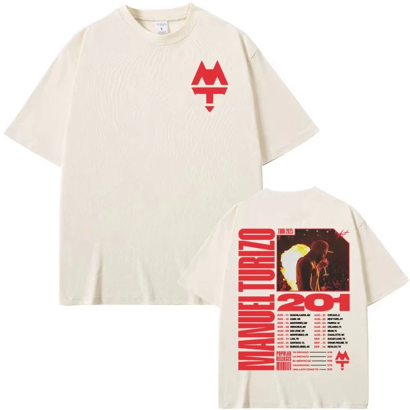2025 Rapper estivo Manuel Turizo 201 Album Tour Cover T-shirt in cotone da uomo Moda Hip-hop T-shirt retrò T-shirt allentata casual