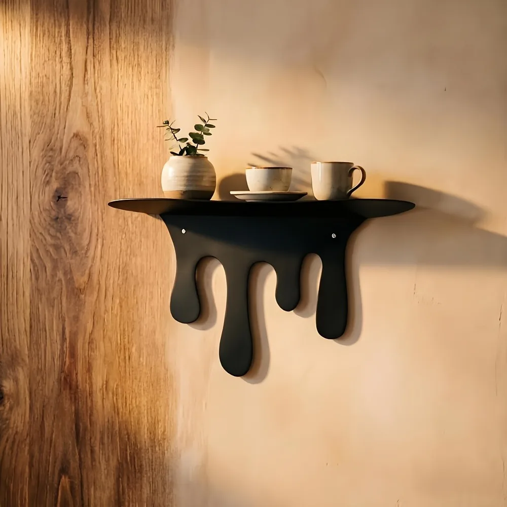 CIFbuy Iron Wall Art Water Drop Metal Shelf Minimalist Black Floating Organizer Keeps Essentials Tidy Calm Serene Home Deco