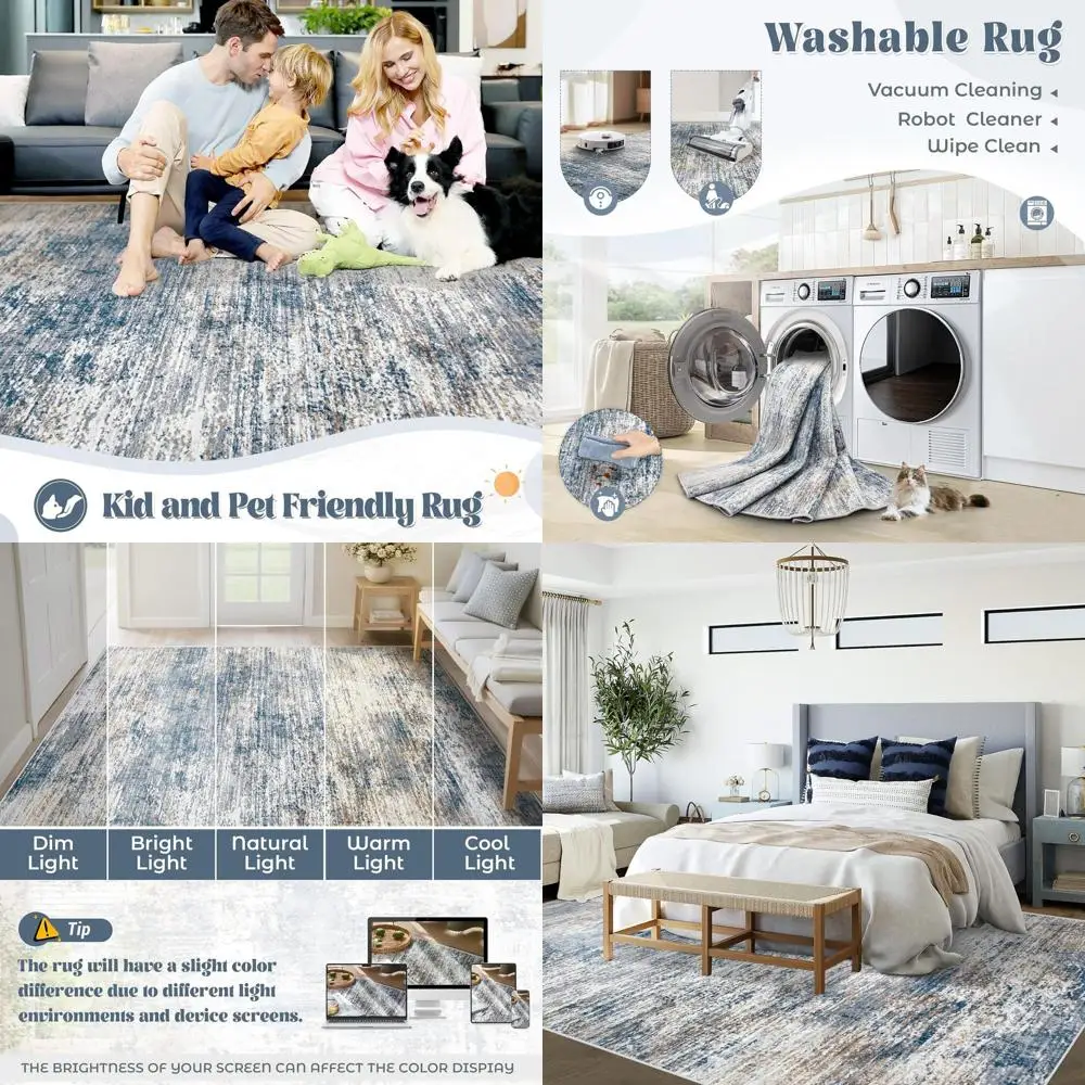 

Modern Neutral 6x9 Area Rug, Soft Non-Slip, Stain-Resistant for Living Room, Bedroom, and More (Blue/White)