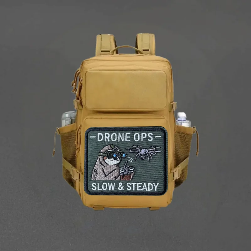 DRONE OPS SLOW&STEADY Embroidery Patch Tactical Vest Hook and Loop Morale Badge Backpack Stickers Armband Patches for Clothing